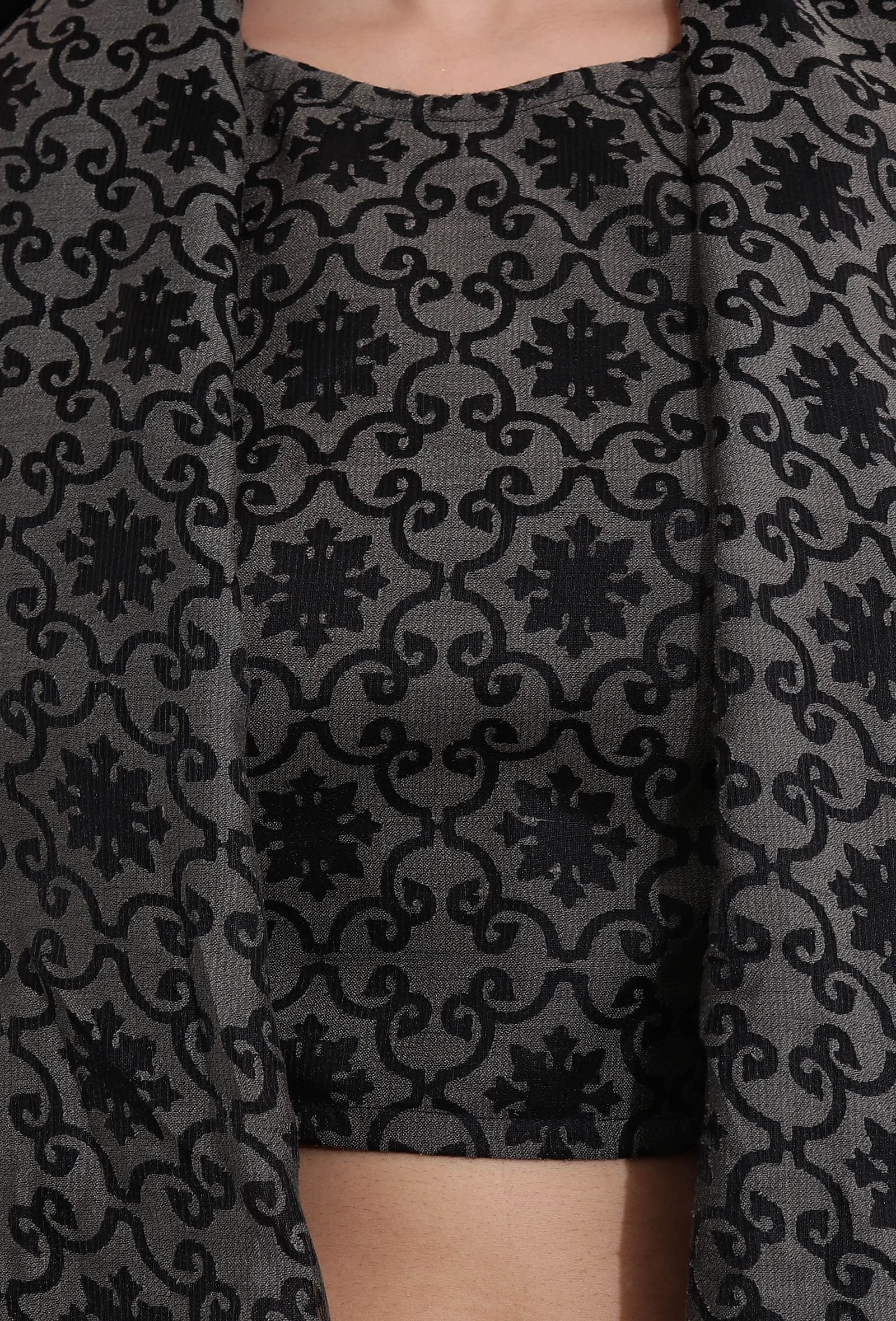 Black Plain Organza & Sheer Brasso Organza Front Open Reversible Shrug