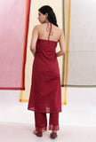 Carmine Red Halter Neck Backless Cotton Flared Kurta