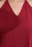 Carmine Red Halter Neck Backless Cotton Flared Kurta