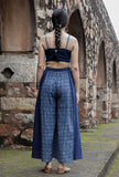 Set Of 2:Vama Indigo Blue Bustier Top & Printed-Solid Palazzo Pants