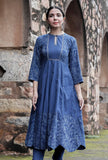 Bristi Indigo Floral Printed Kalidar Kurta Dress
