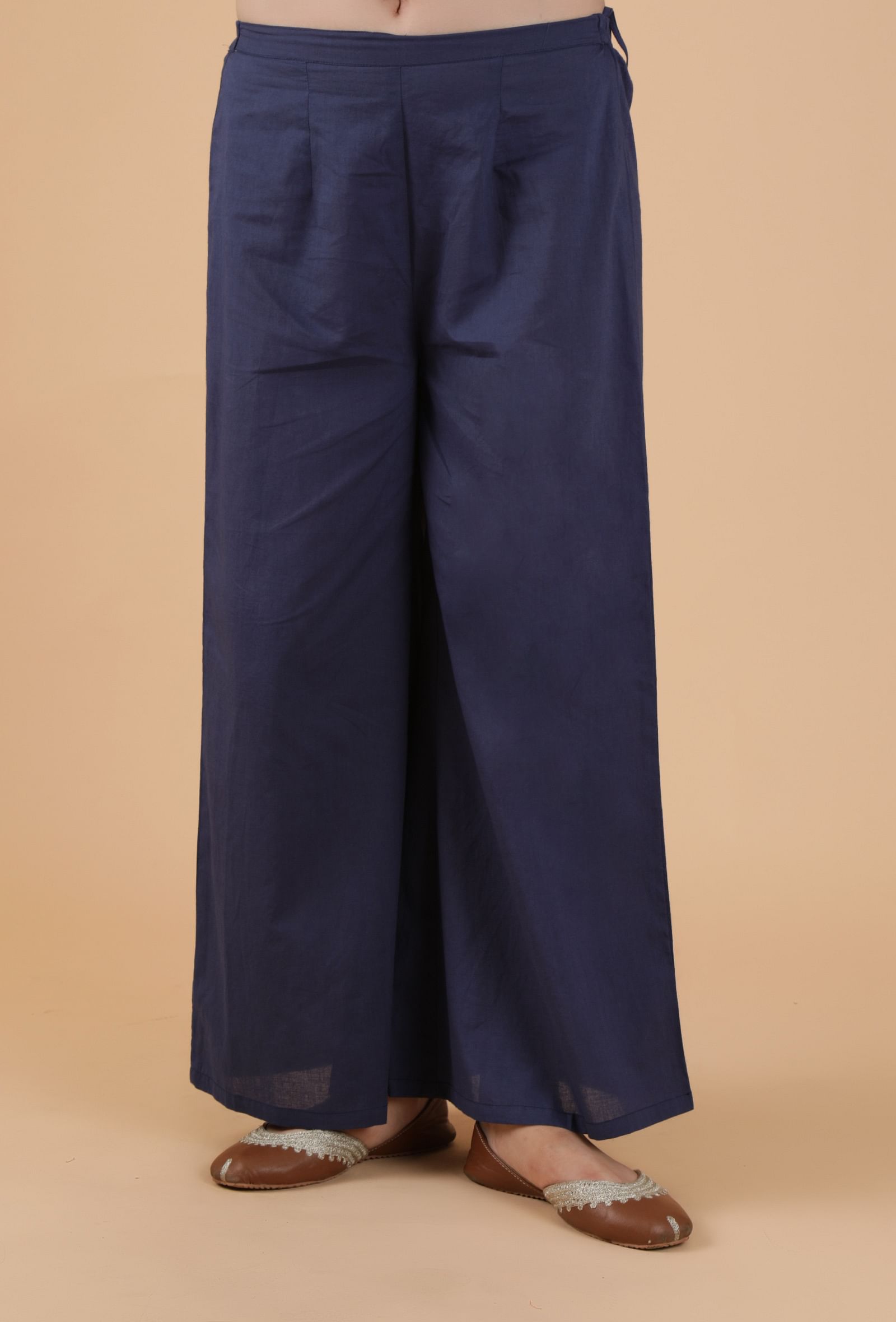 Set Of 2:Bhakti Indigo Jaal Print Pleated Kurta Dress & Palazzo Pants