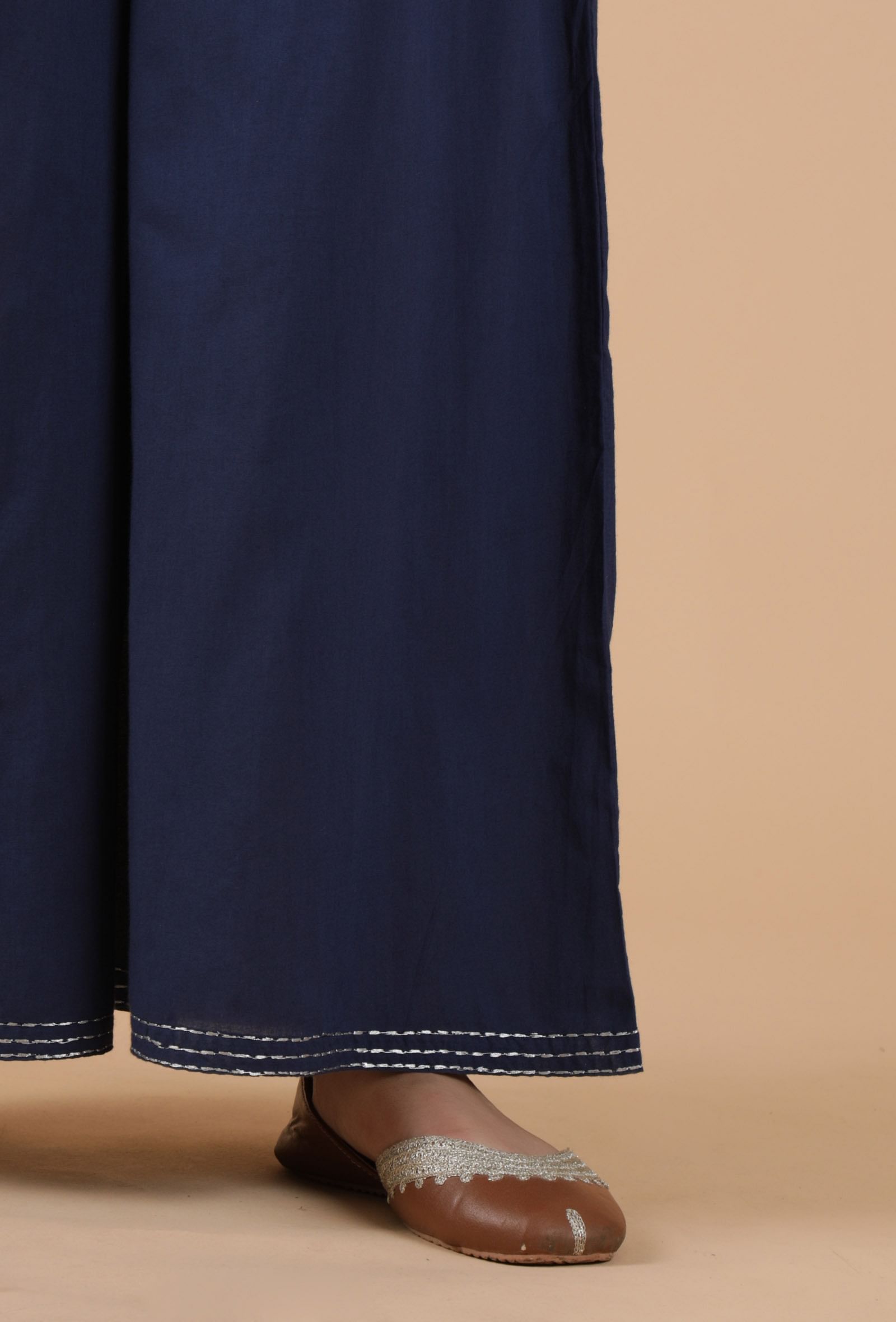 Set Of 2:Ramya Indigo Buta Printed Panelled Gathered Kurta & Palazzo Pants