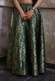 Green Kalidar Banarasi Jacquard Skirt With Tassels