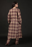 Chestnut Brown Woven Tartan Checks Phiran Kurta With Pockets