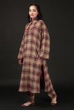 Set Of 2: Chestnut Brown Woven Tartan Checks Phiran Kurta & Straight Pants