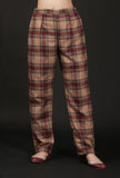 Set Of 2: Chestnut Brown Woven Tartan Checks Phiran Kurta & Straight Pants