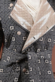 Cedar Ecru Ikat & Black Ajrakh Printed Reversible Quilted Wrap Coat
