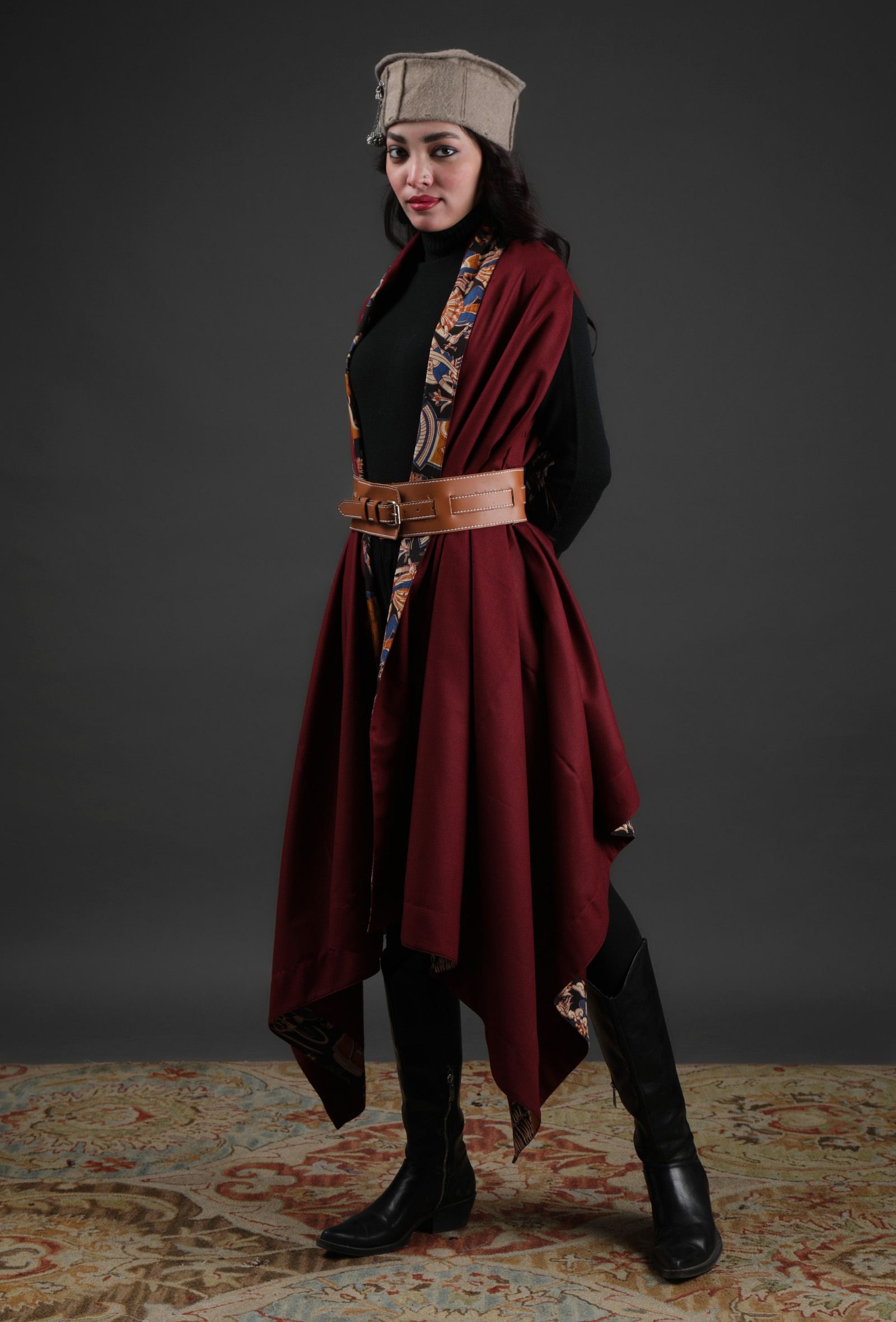 Mahnoor Maroon Cashmilon Front-Open Shrug With Kalamkari Detailing