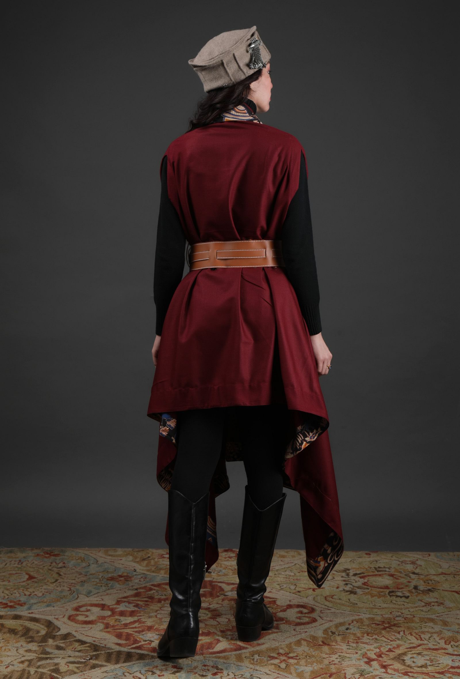 Mahnoor Maroon Cashmilon Front-Open Shrug With Kalamkari Detailing
