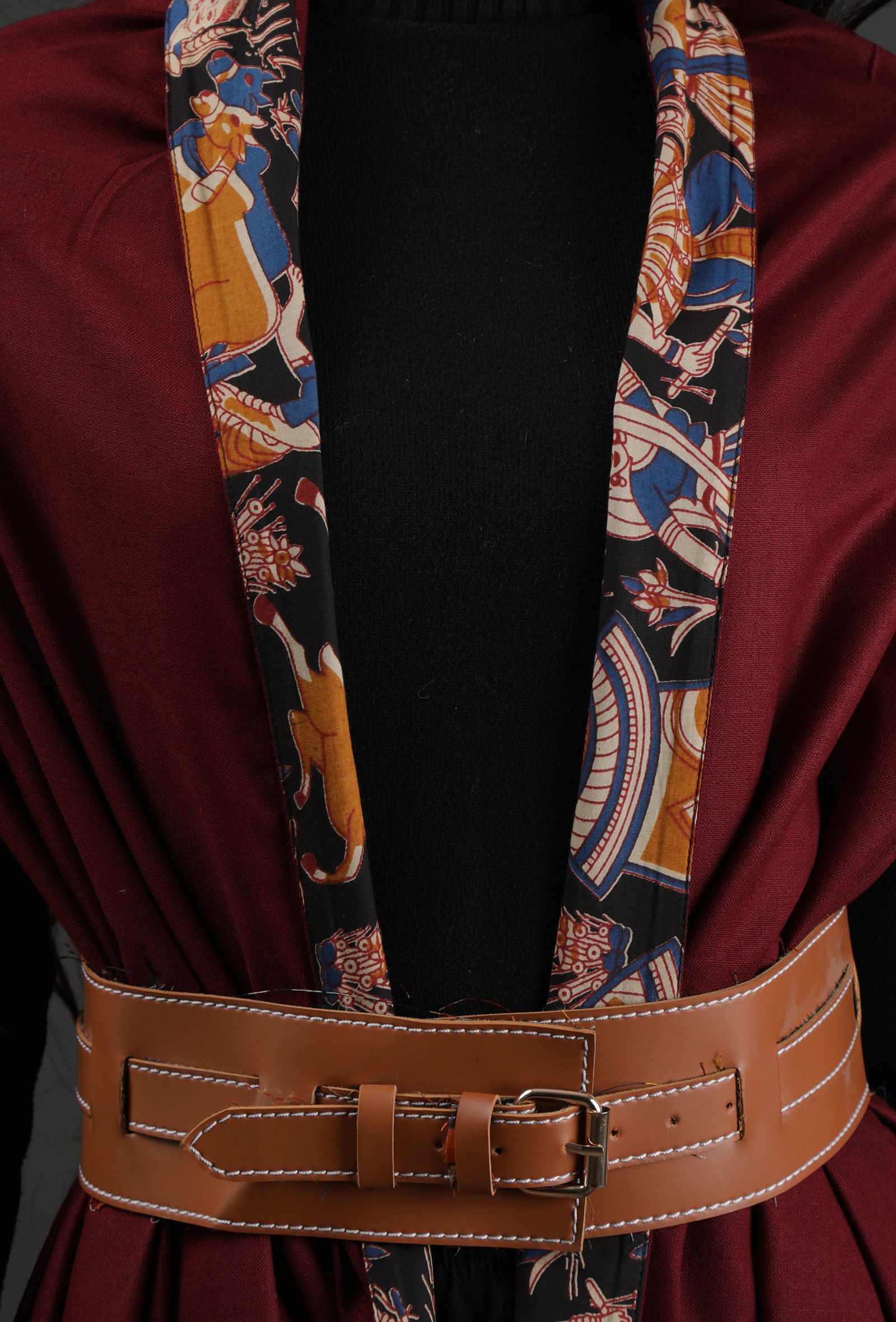 Mahnoor Maroon Cashmilon Front-Open Shrug With Kalamkari Detailing