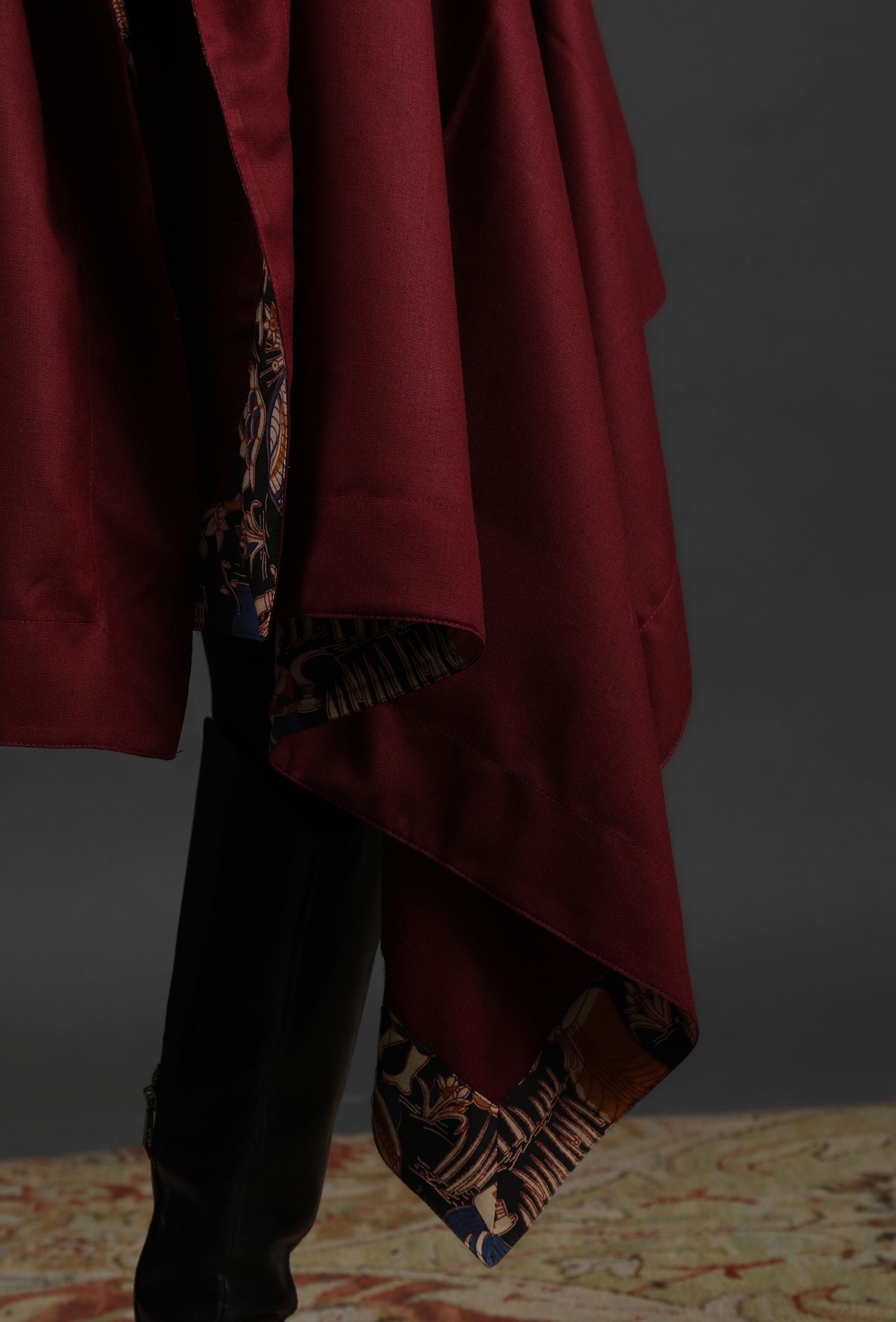 Mahnoor Maroon Cashmilon Front-Open Shrug With Kalamkari Detailing