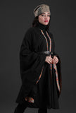 Ziya Black Cashmilon Overlay Cape With Kalamkari Detailing & Waist Belt
