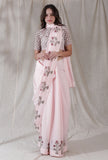 Lemonade pink color kota cotton florals blockprinted saree