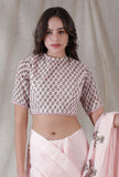 Lemonade pink color kota cotton blockprinted blouse