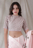 Lemonade pink color kota cotton blockprinted blouse