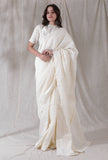 Off white self work detailed heavy cotton saree