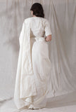 Off white self work detailed heavy cotton saree