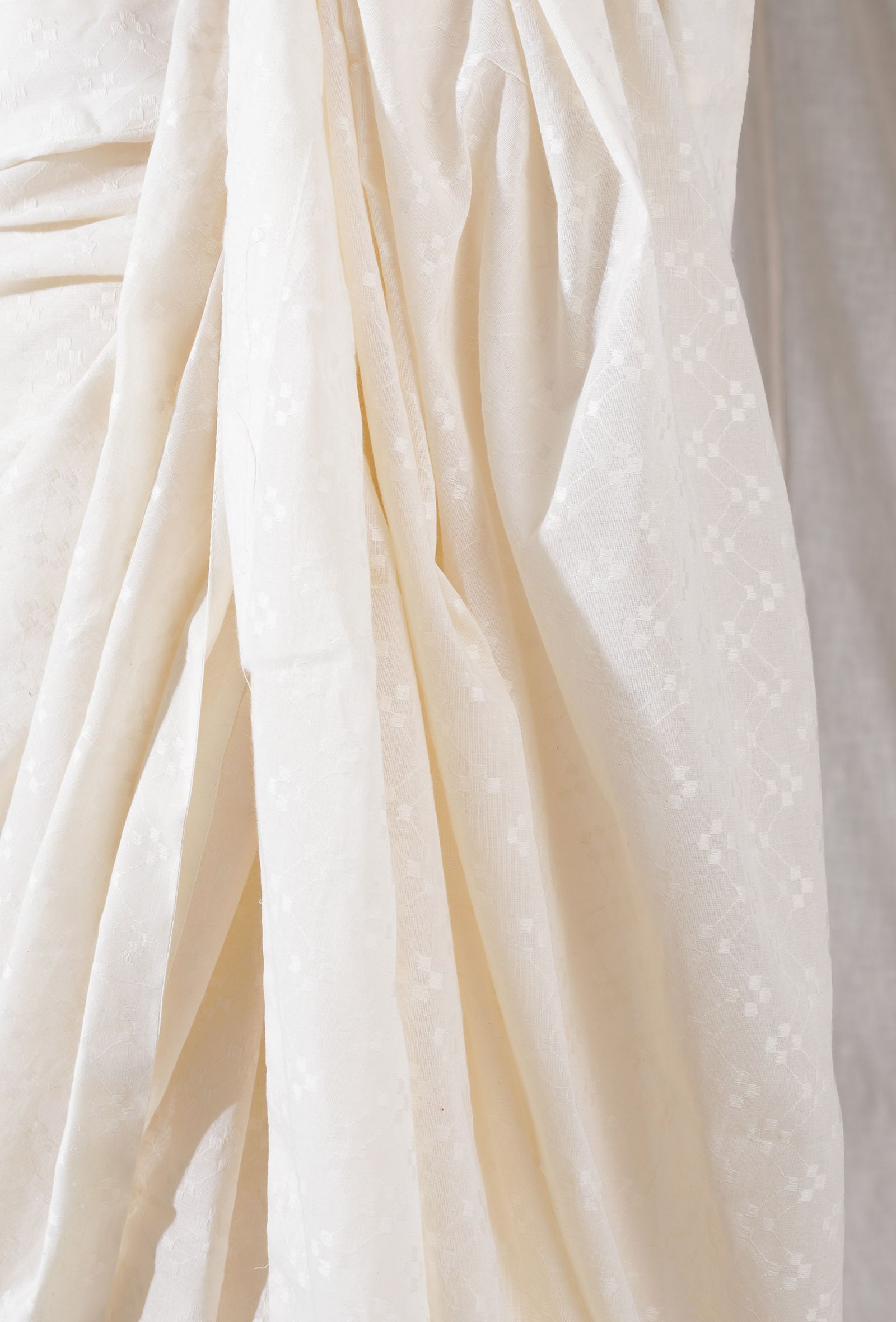 Off white self work detailed heavy cotton saree