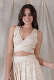 Ivory tan color khadi overlapped stylish back crop top