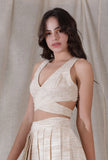 Ivory tan color khadi overlapped stylish back crop top