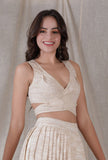Ivory tan color khadi overlapped stylish back crop top