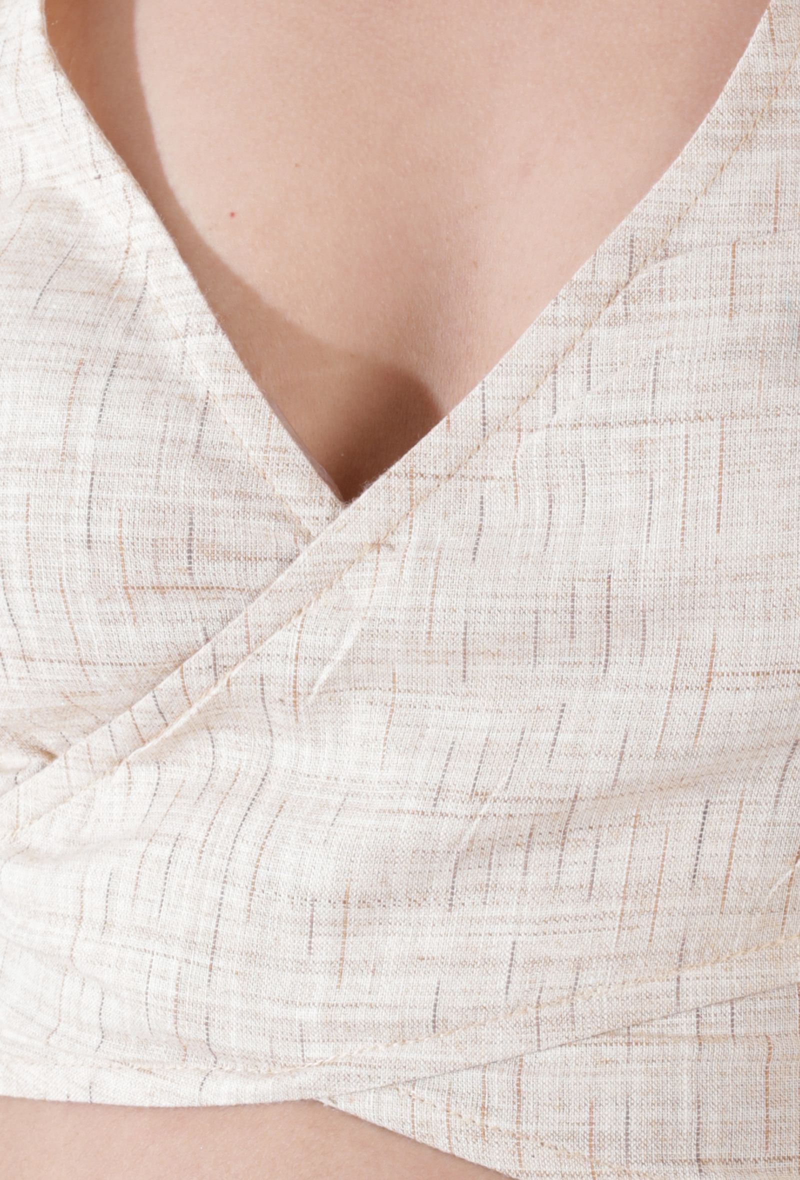 Ivory tan color khadi overlapped stylish back crop top