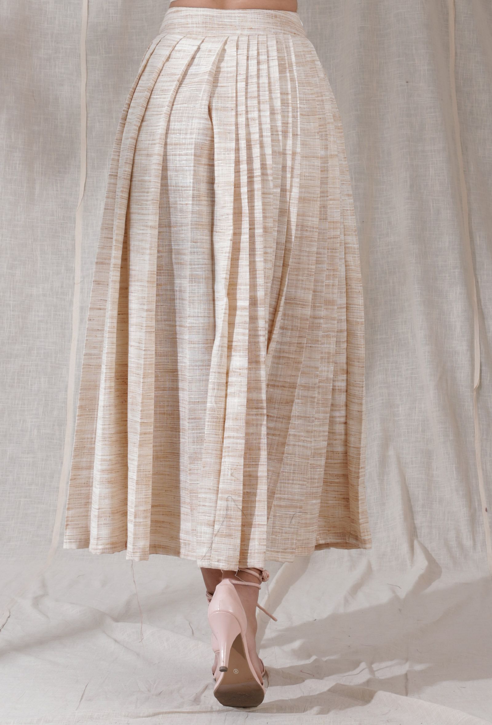 Ivory tan color khadi pleated flared ankle length skirt