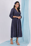 Spruce blue color ikkat overlapped dress