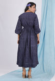 Spruce blue color ikkat overlapped dress
