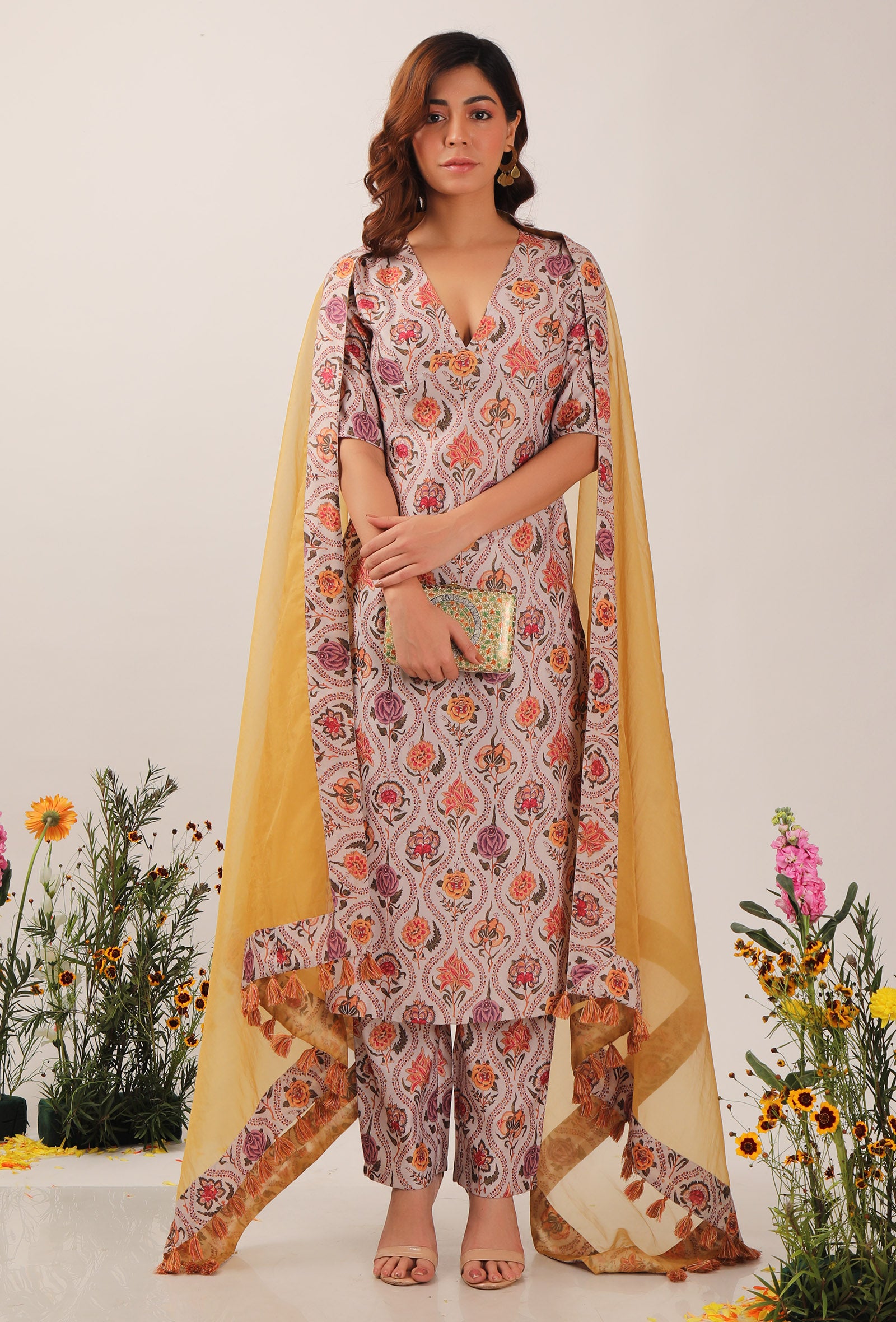 Airi Mustard Organza Tasseled Dupatta