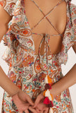 Amala Floral Chintz Ruffled Long Dress With Back Tie Up Details