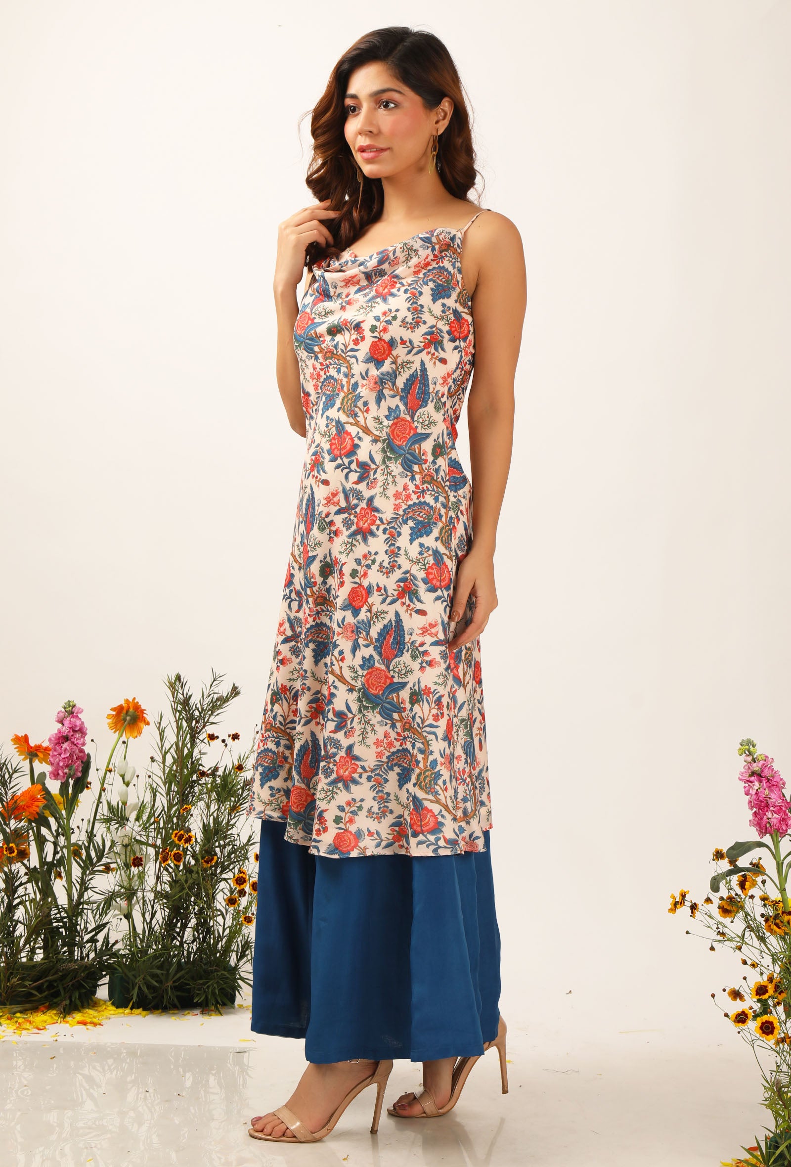 Bella Floral Chintz Cowl Neck Kurta Dress