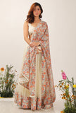 Set Of 3: Amala Organza Lehanga Skirt With Organza Blouse & Amala Floral Chintz Tasseled Dupatta