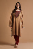 Dark Beige Kashmiri Sozni Embroidery Phiran-Free Size