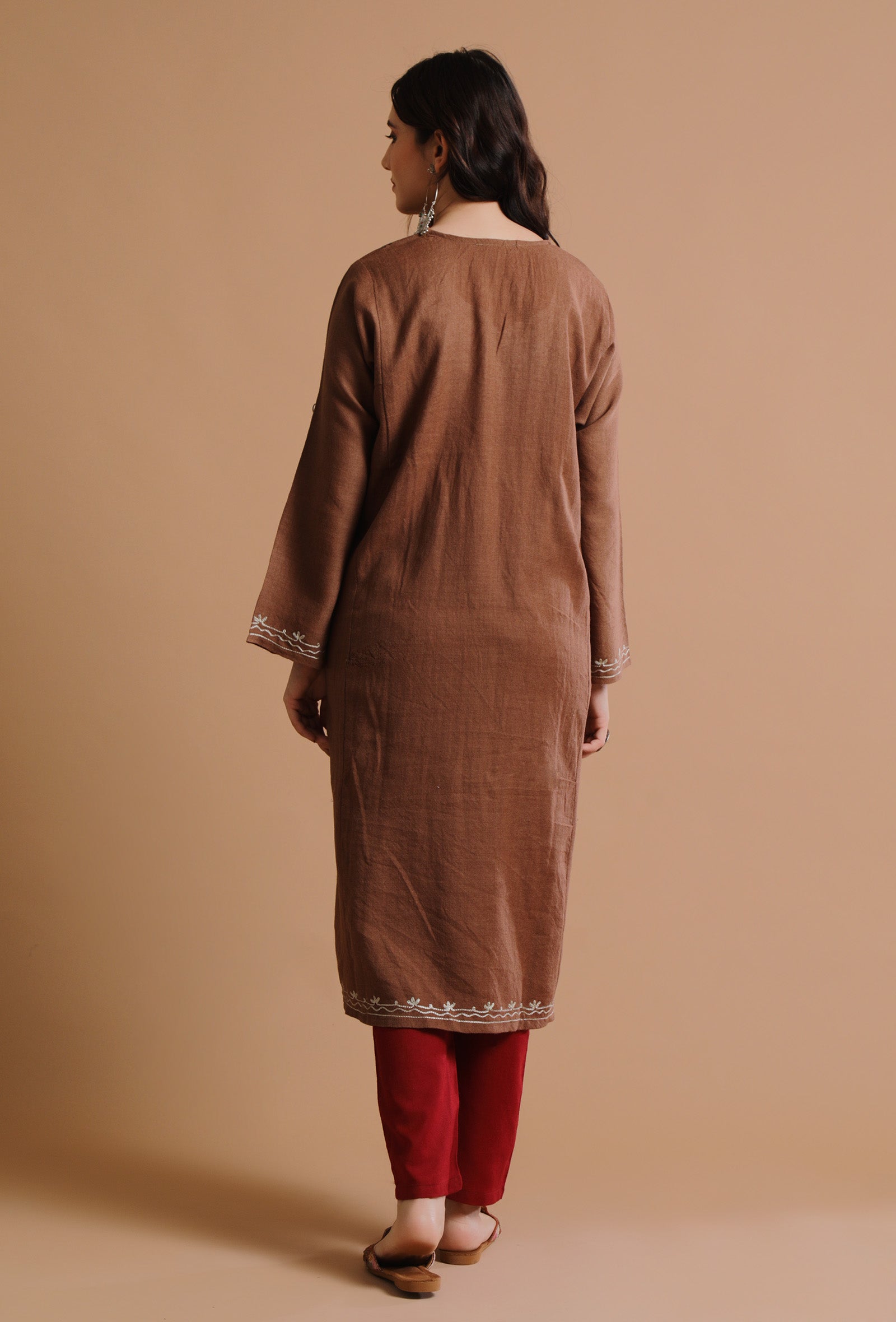 Irish Coffee Kashmiri Sozni Embroidery Phiran-Free Size