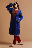 Catalina Blue Kashmiri Sozni Embroidery Phiran-Free Size