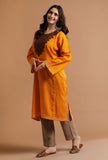 ArtyClick Orange Kashmiri Sozni Embroidery Phiran-Free Size