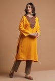 Carrot Orange Kashmiri Sozni Embroidery Phiran-Free Size