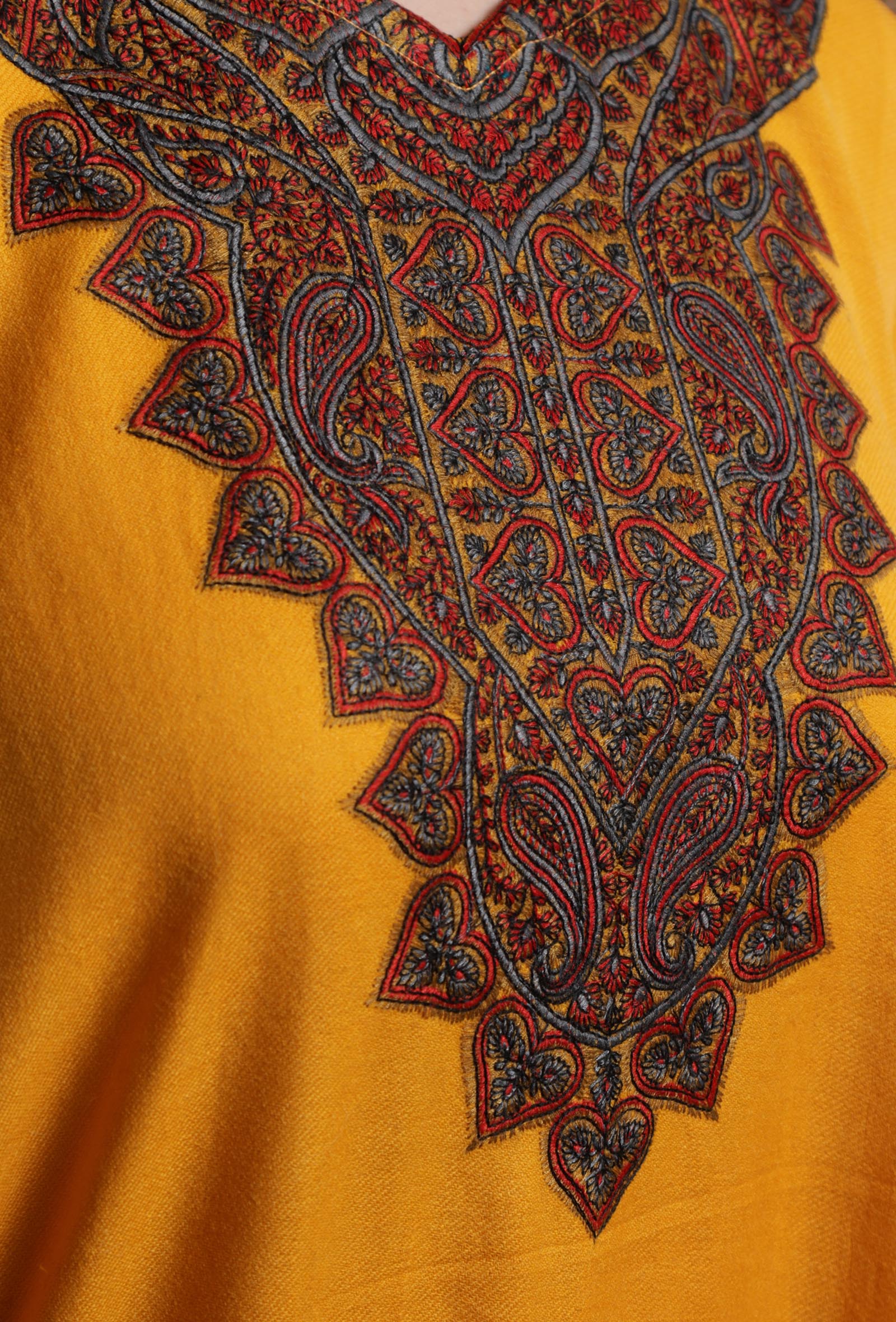 Carrot Orange Kashmiri Sozni Embroidery Phiran-Free Size