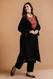 Black Kashmiri Sozni Embroidery Phiran-Free Size