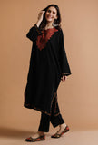 Black Kashmiri Sozni Embroidery Phiran-Free Size
