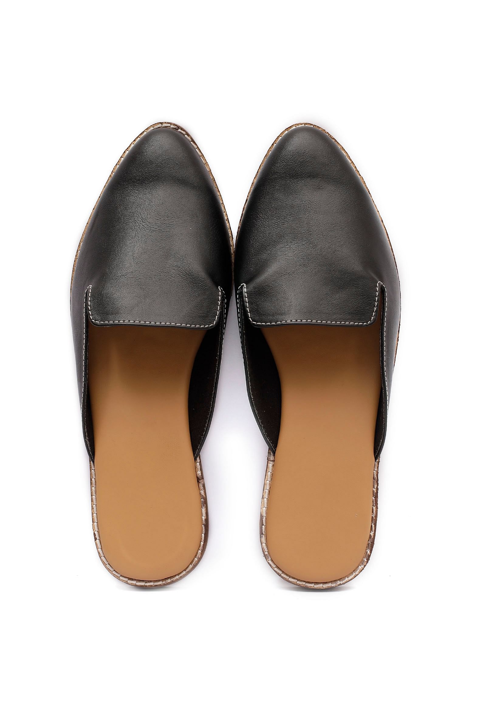 Dusky Black Cruelty Free Leather Open Sliders Juttis