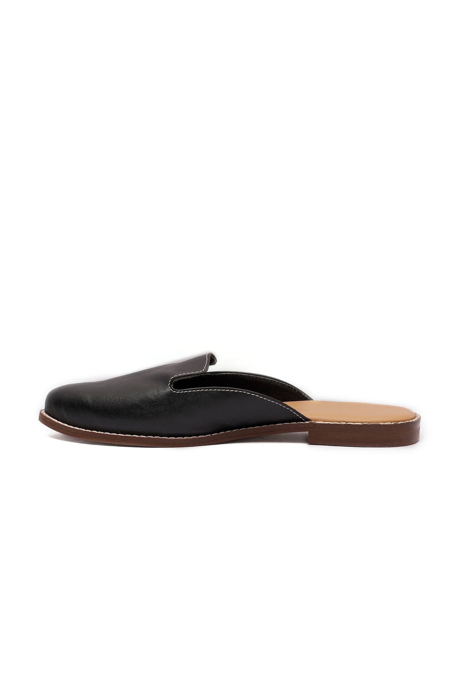 Dusky Black Cruelty Free Leather Open Sliders Juttis