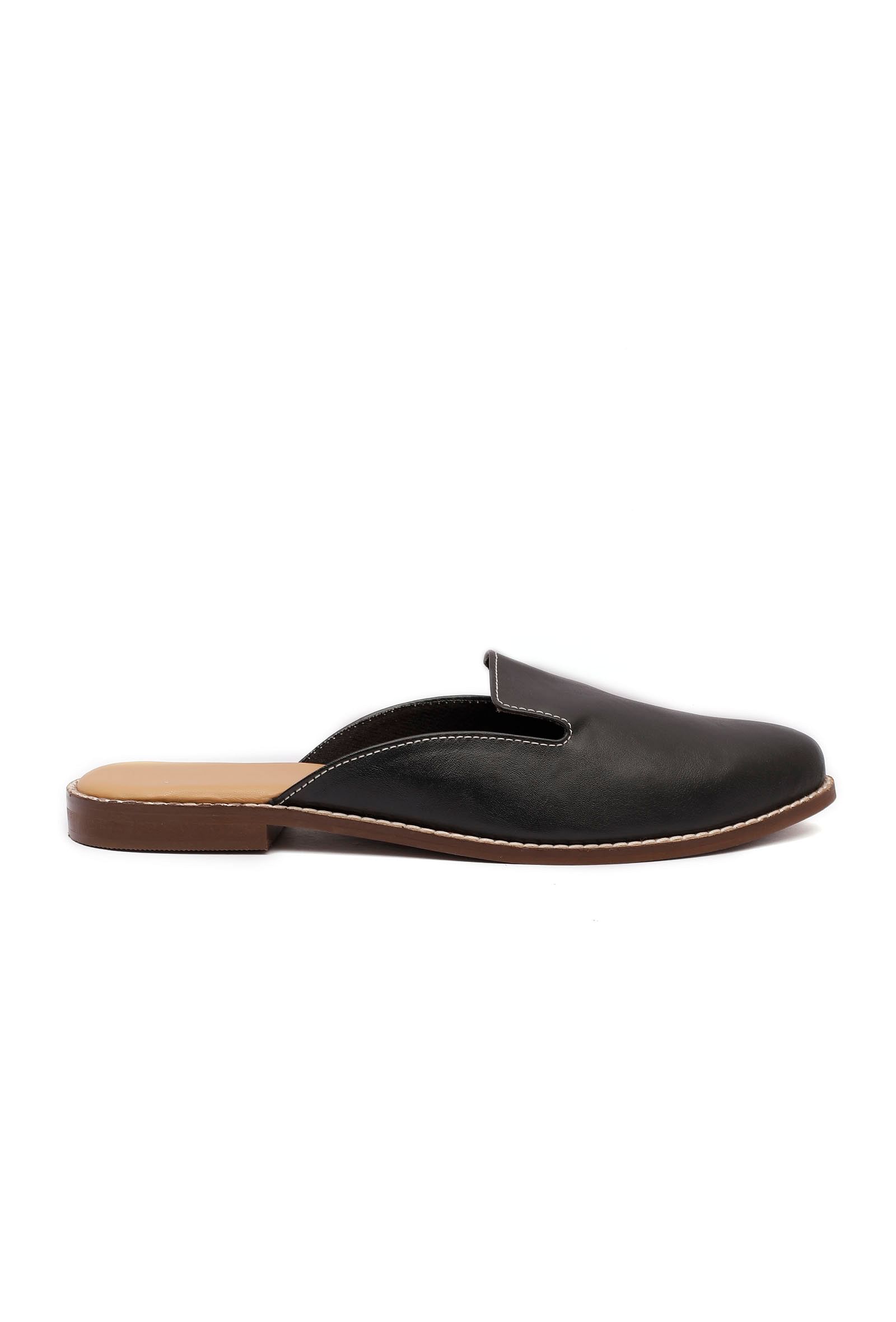 Dusky Black Cruelty Free Leather Open Sliders Juttis