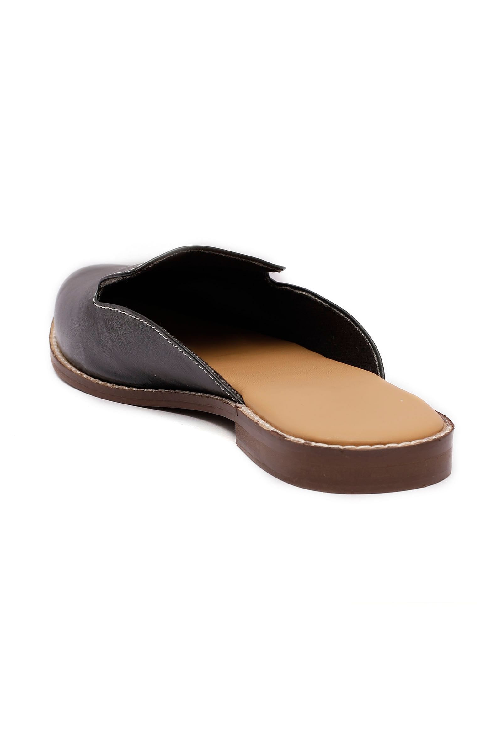 Dusky Black Cruelty Free Leather Open Sliders Juttis