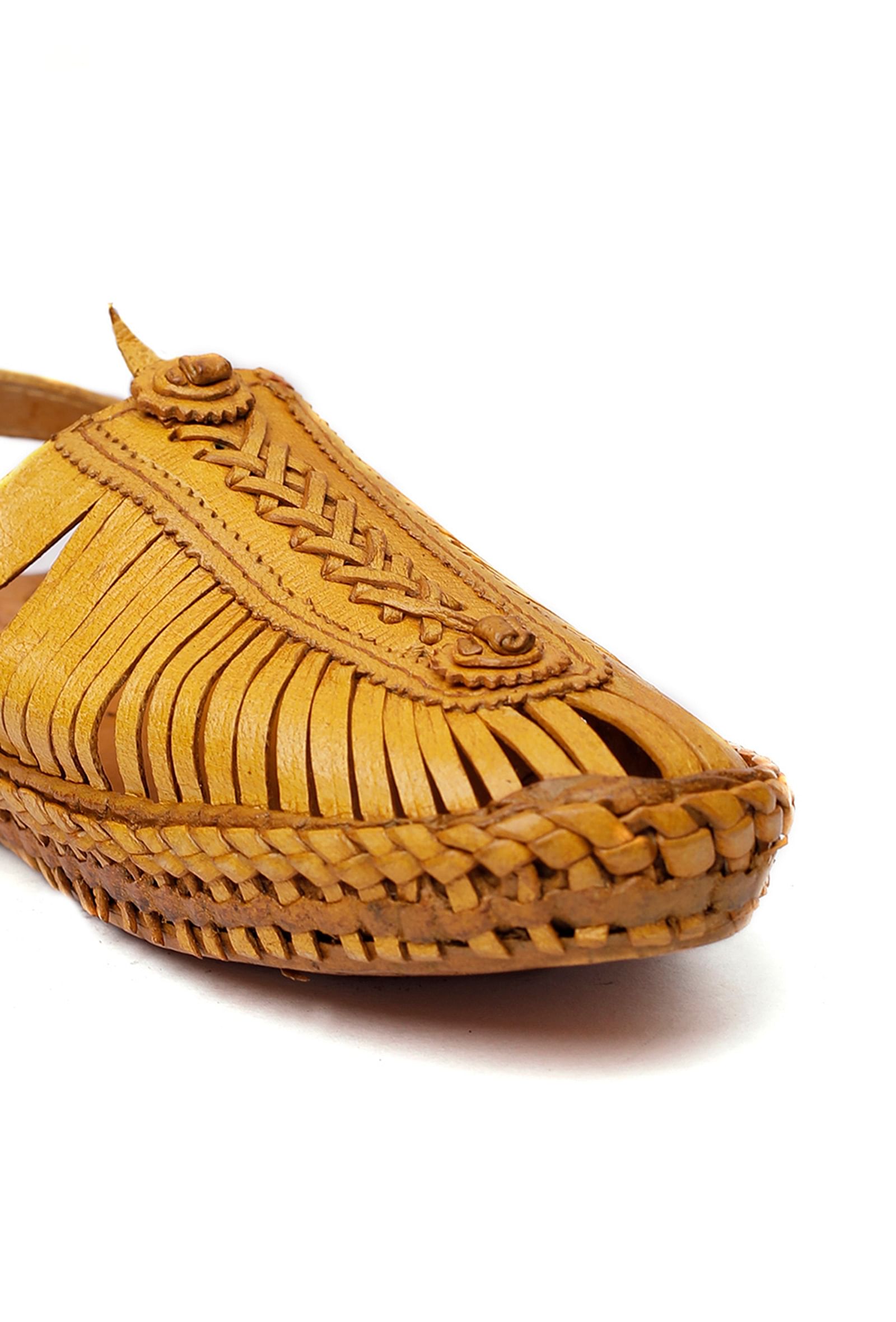 Fawn Brown Braided Pure Leather Kolhapuri Sandals