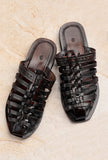 Onyx Black Braided Pure Leather Kolhapuri Sandals