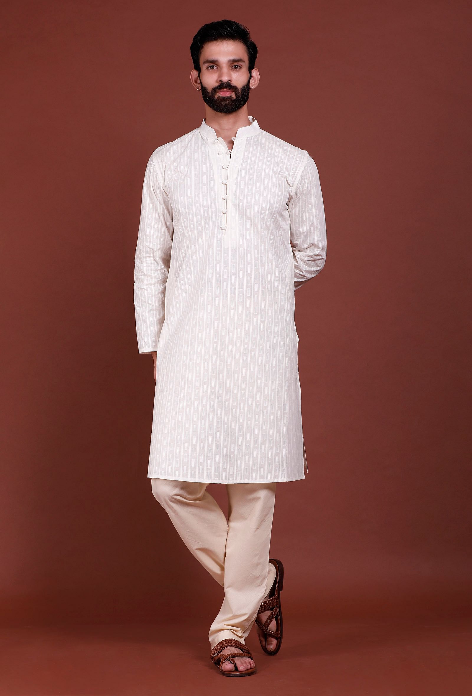 Set of 2 - Off-white Malmal Kurta Pyjama Set