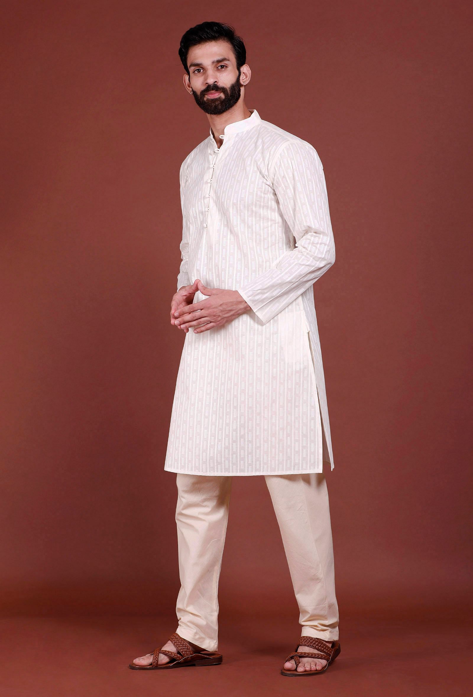 Set of 2 - Off-white Malmal Kurta Pyjama Set
